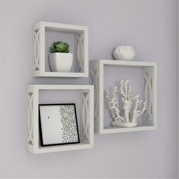 Daphnes Dinnette Floating Shelves-Open Cube Wall Shelf Set with Hidden Brackets - White DA3238857
